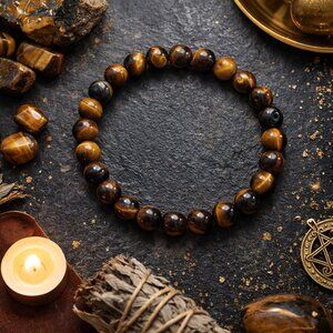 Golden Strength Tiger Eye Beaded Bracelet 7.5” Stretch Bracelet